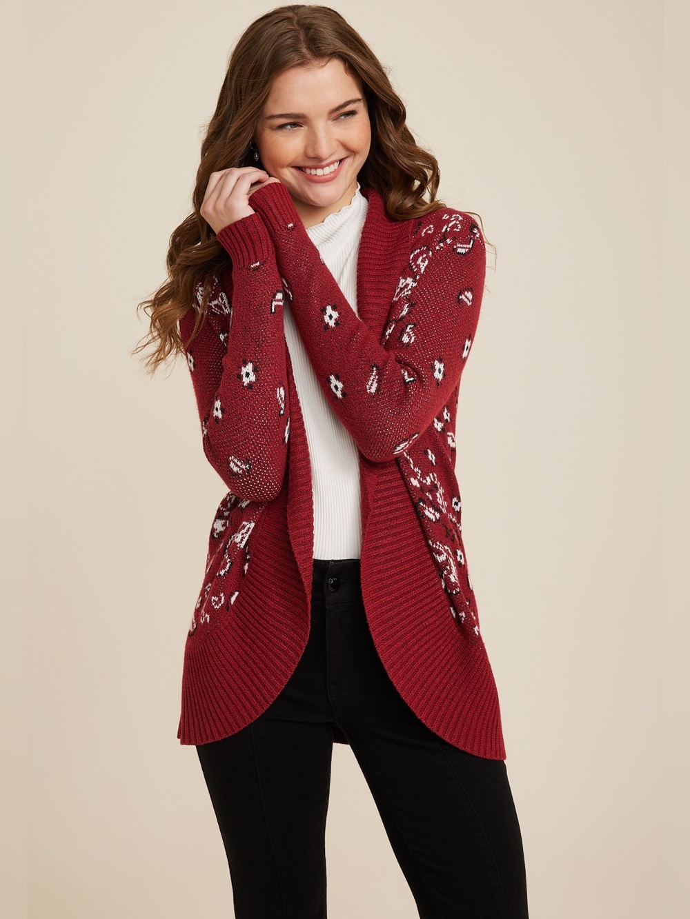 Maurices Red Paisley Cardigan